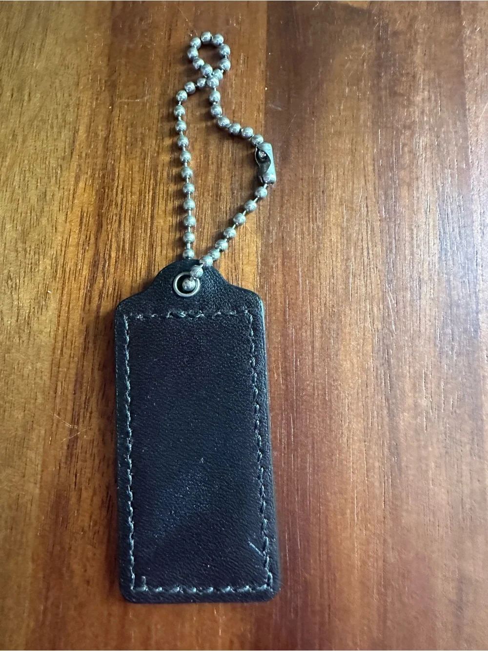 2”COACH Dark Brown Leather Key Tag with Silver Ball Chain